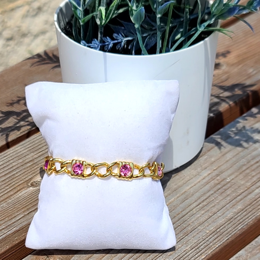 Gold & pink crystal bracelet